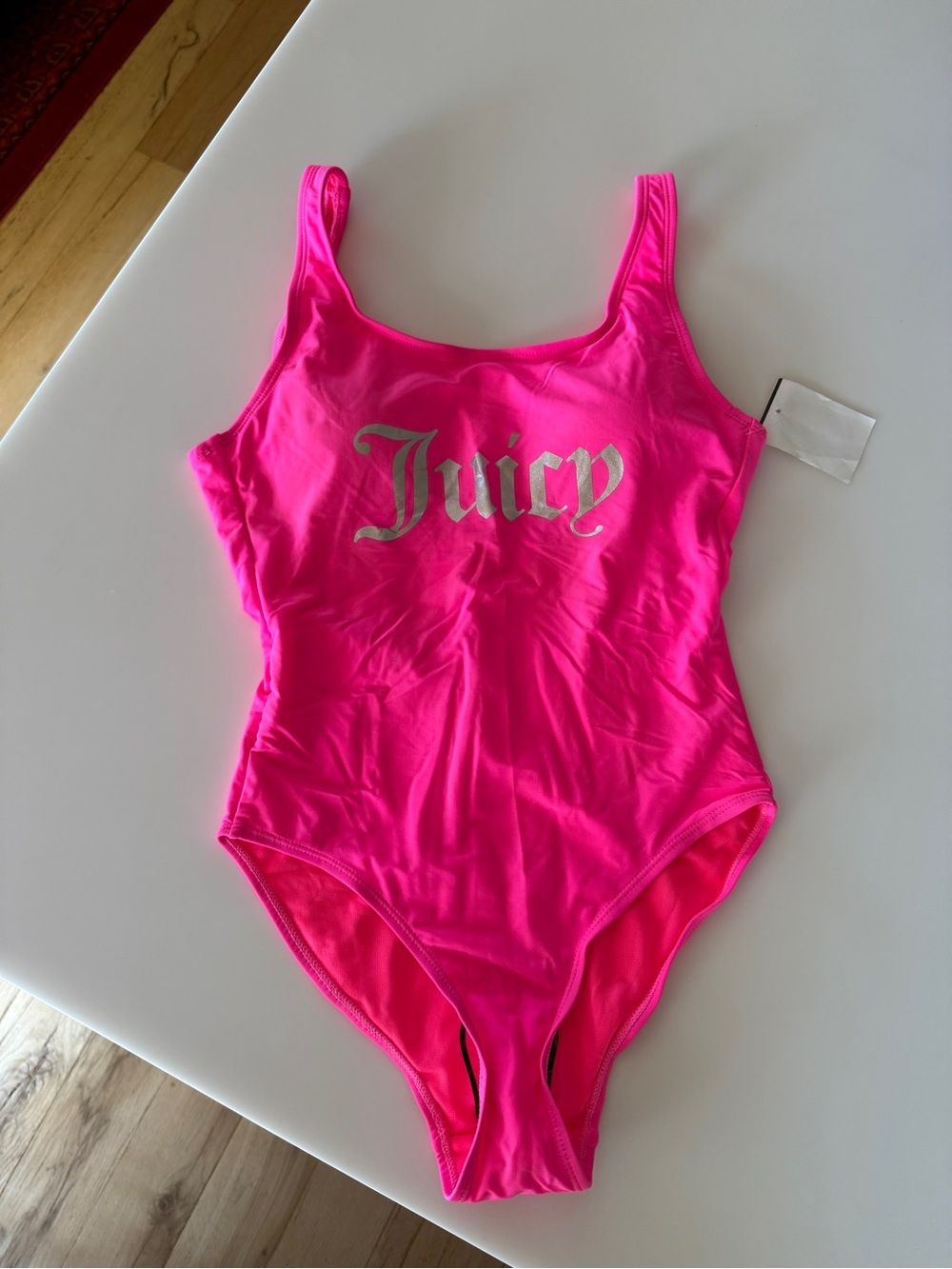 NWT Juicy Couture Bright Hot Pink Women’s Sm One-Piece Swimsuit with Silver Logo